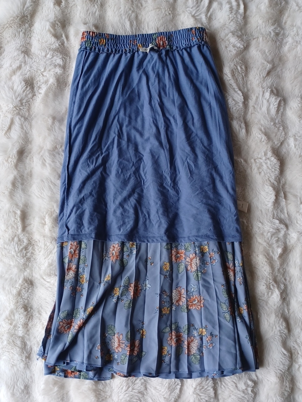 Max Studio Blue Floral Pleated Midi Skirt with Orange Accents - Picture 8 of 10